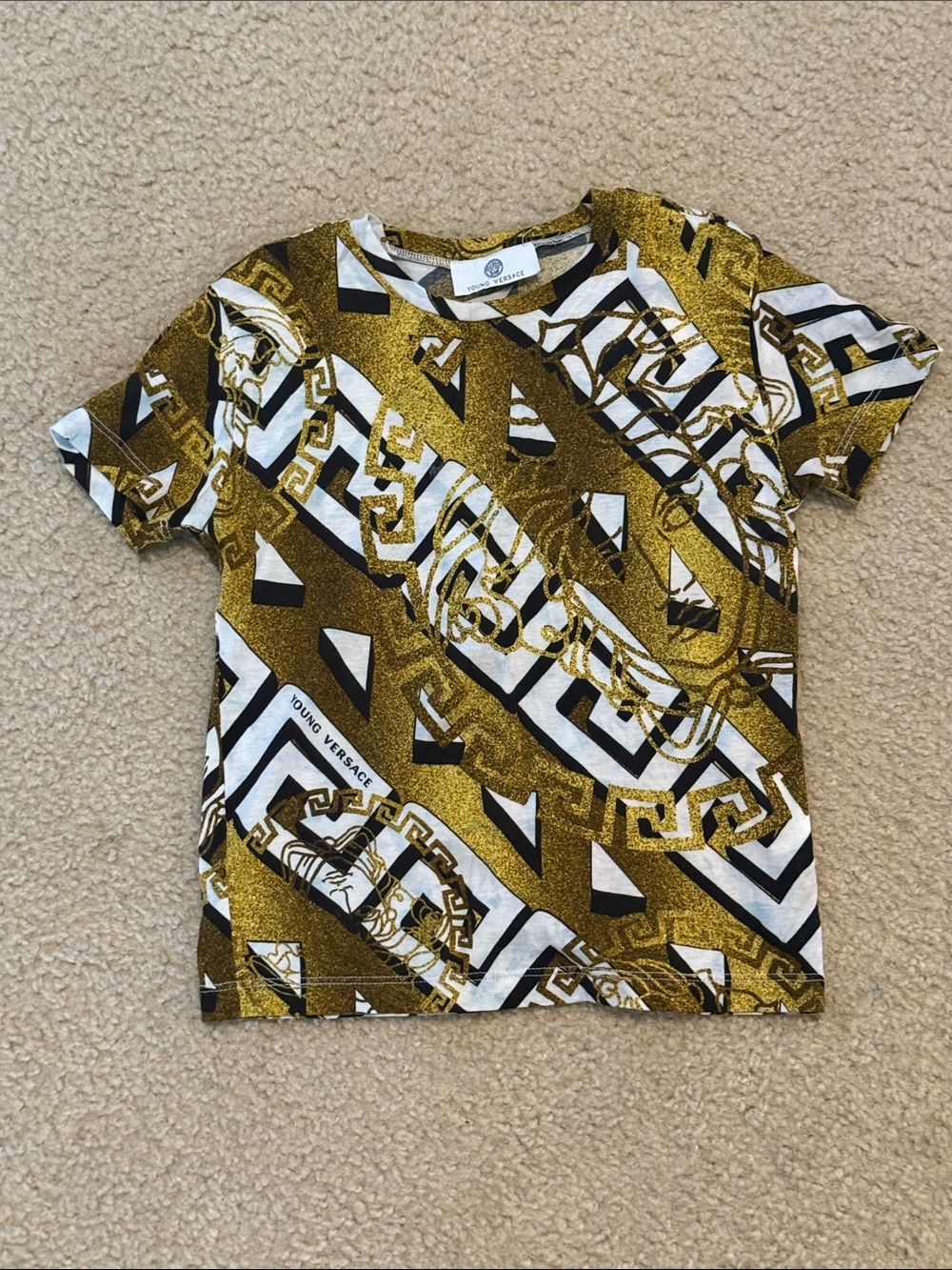 Versace Kids Short Sleeve Tee in Gold, White & Black